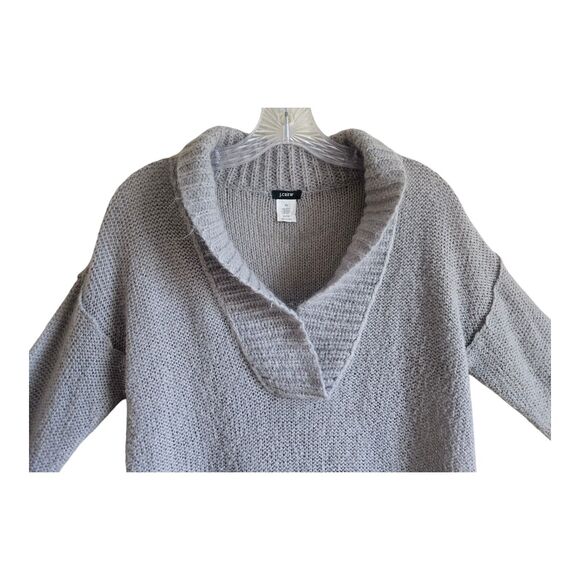 J. CREW Women's XS Dolce Sweater Mohair Wool Blend Gray Fluffy Shawl Collar 36" - Picture 2 of 7